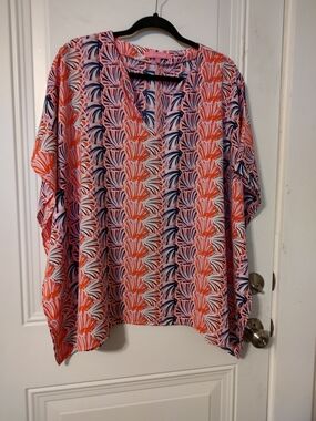 Simply Southern Coral & Navy Printed V-Neck Tunic